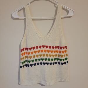 Moon And Madison Womens Tank Top Size‎ Xs Crochet Heart Rainbow Pride Cropped